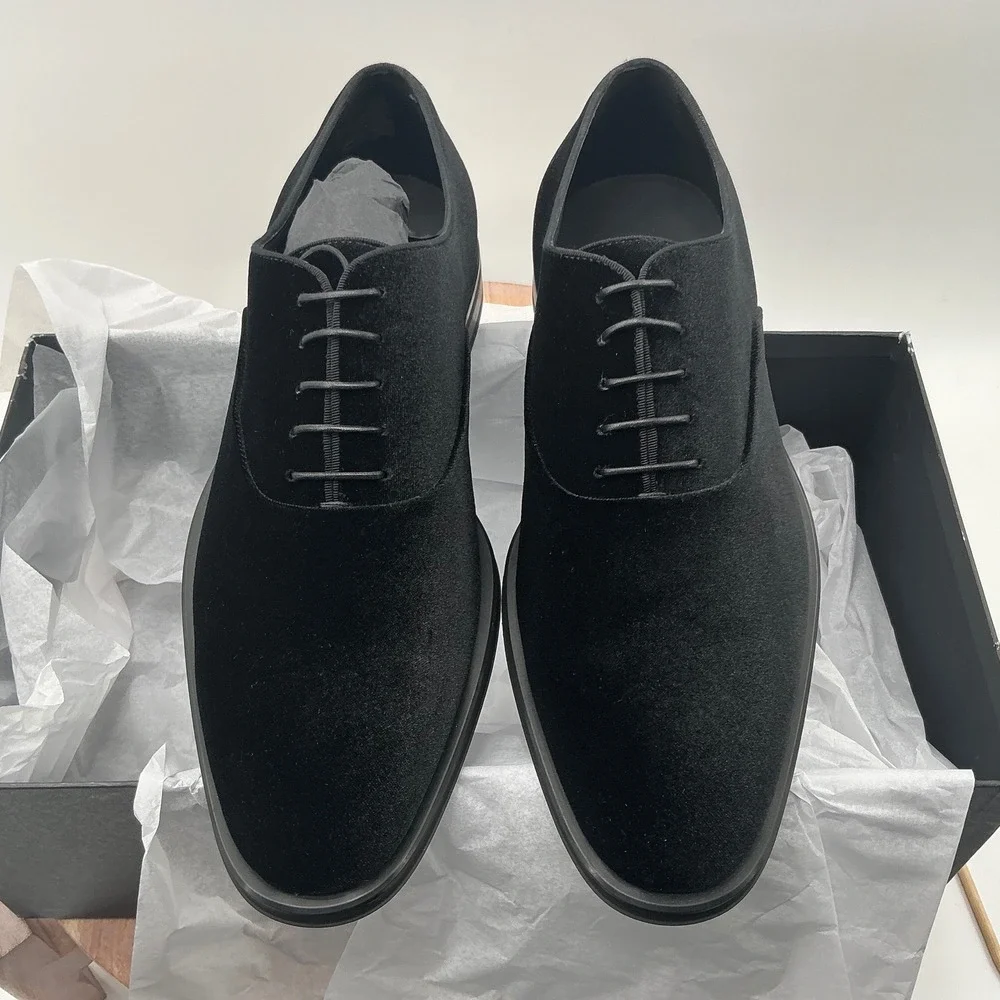 Hugo Boss Derrek Black Velvet Oxford Dress Shoes Mens 10 Made in Italy